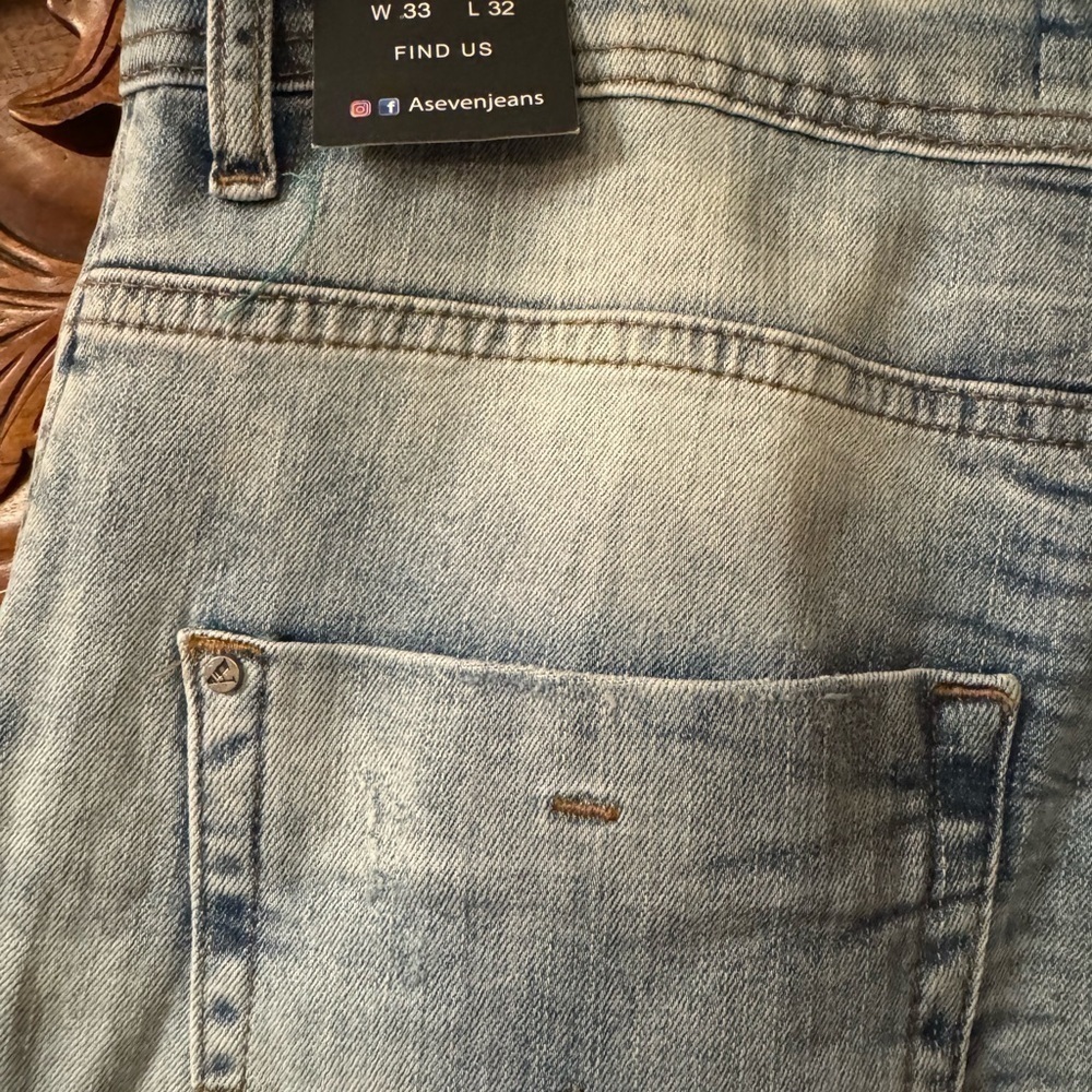 NWT A Seven Jeans Denim Distressed Low Rise Straight Leg Jeans - Picture 3 of 12